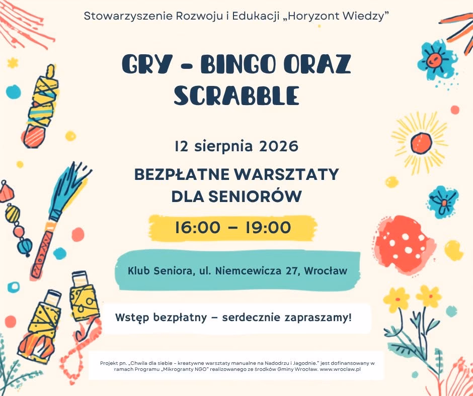 Plakat warsztatów relaksacyjno‑twórczych dla młodych matek – domowe SPA i tworzenie olejków zapachowych, z datą, godziną i informacją o prowadzącej.