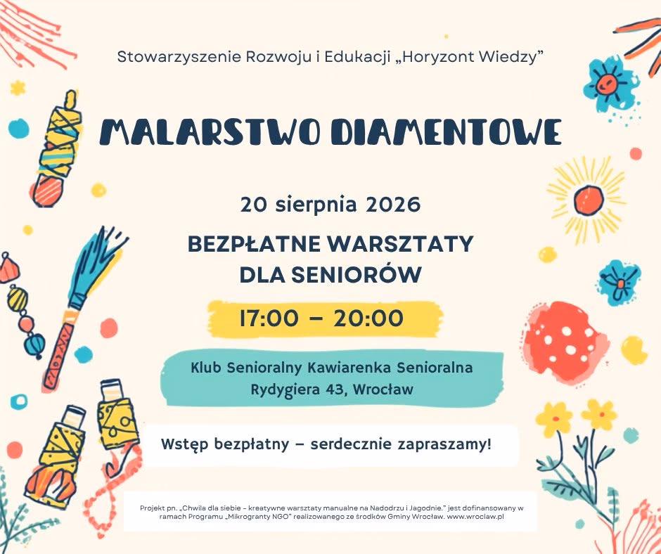 Plakat warsztatów relaksacyjno‑twórczych dla młodych matek – domowe SPA i tworzenie olejków zapachowych, z datą, godziną i informacją o prowadzącej.