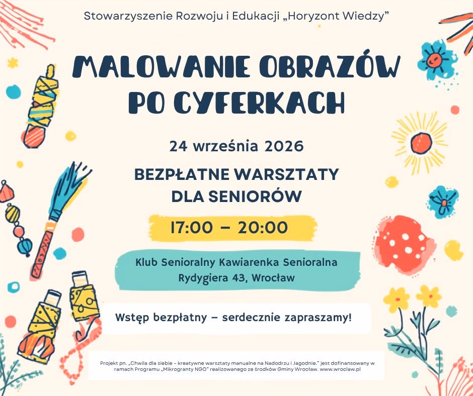 Plakat warsztatów relaksacyjno‑twórczych dla młodych matek – domowe SPA i tworzenie olejków zapachowych, z datą, godziną i informacją o prowadzącej.