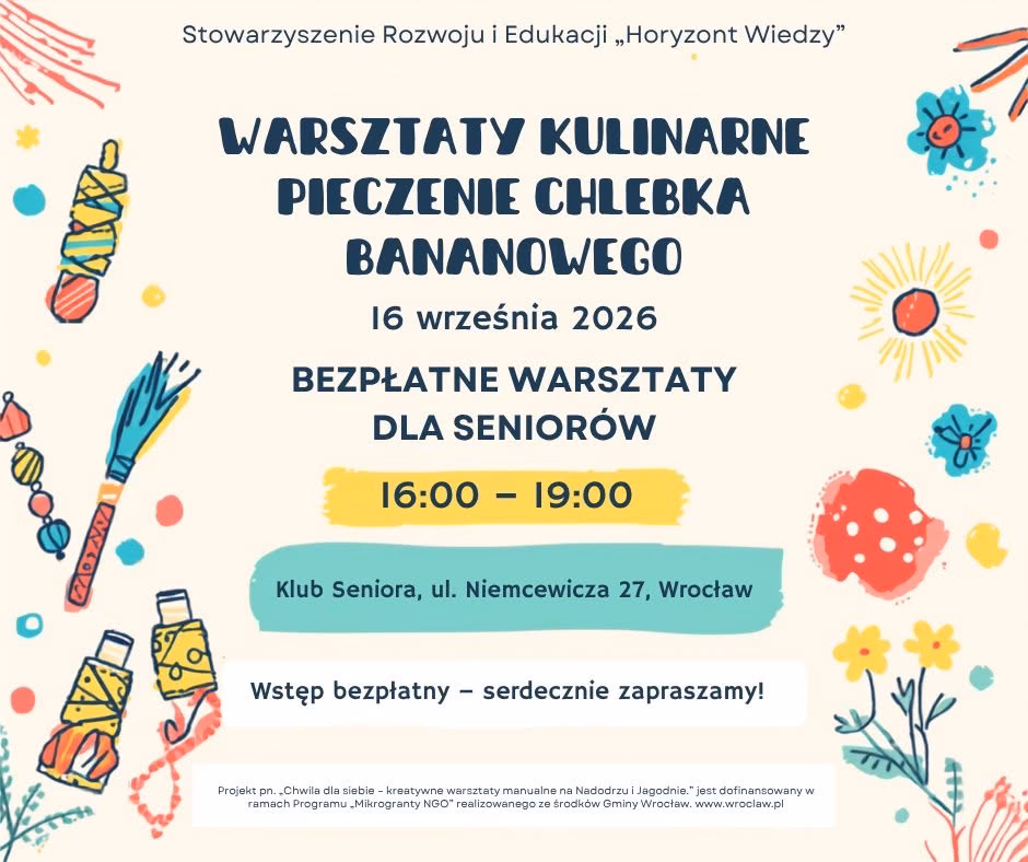 Plakat warsztatów relaksacyjno‑twórczych dla młodych matek – domowe SPA i tworzenie olejków zapachowych, z datą, godziną i informacją o prowadzącej.
